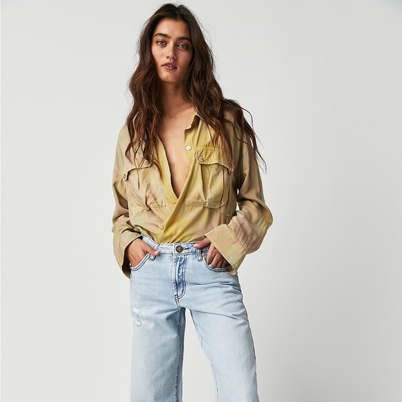 Free People Yellow Ombre Button-Up Top - Picture 3 of 6